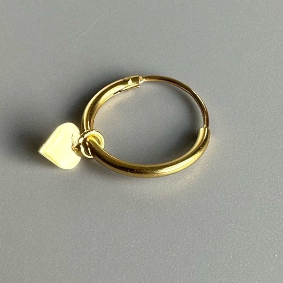 14K Gold Vermeil Hoops with Hanging Heart - Picture 3 of 7